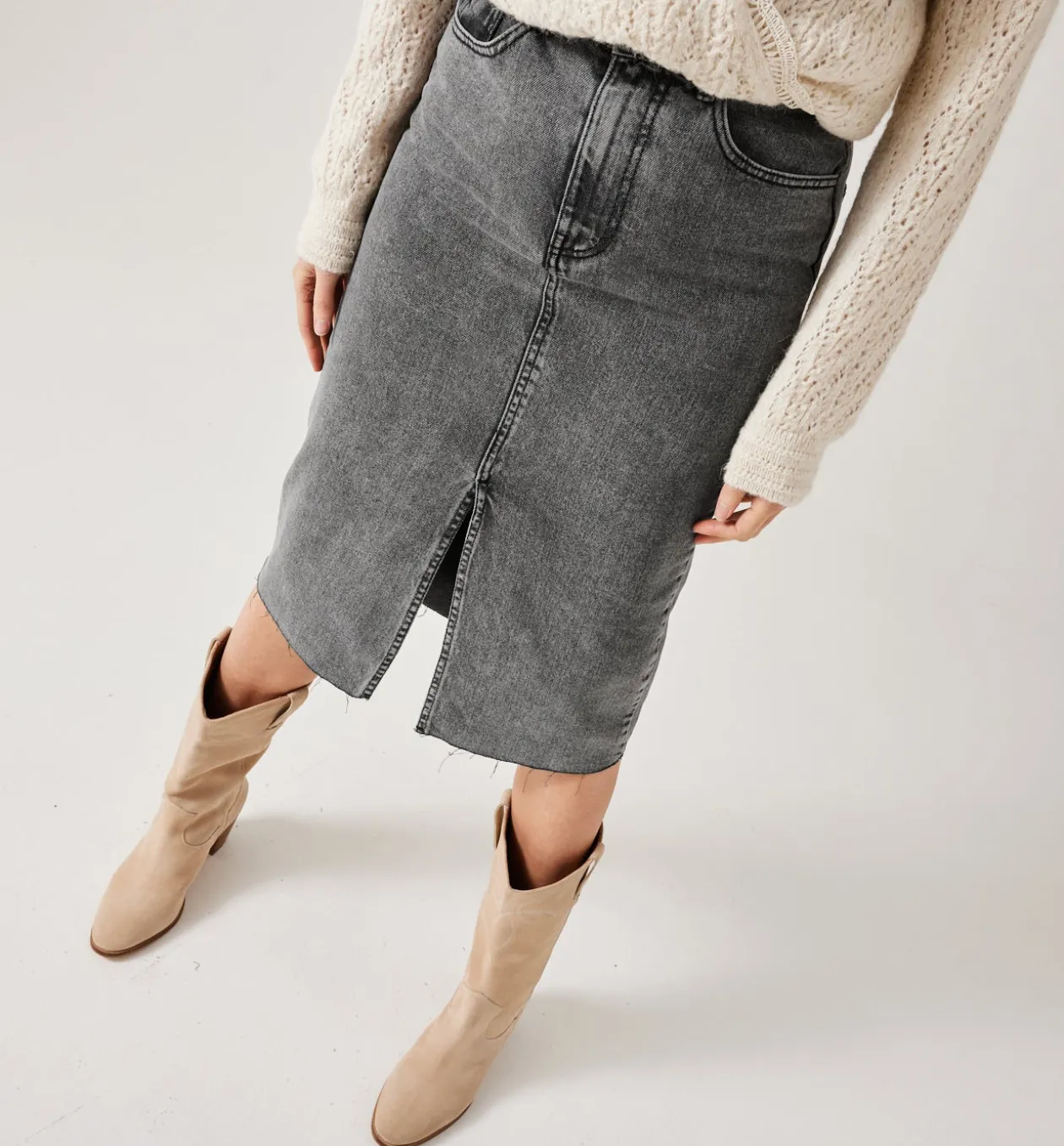 Promod Jupe midi en jean Femme - Jeans gris Jeansgris Flash Sale