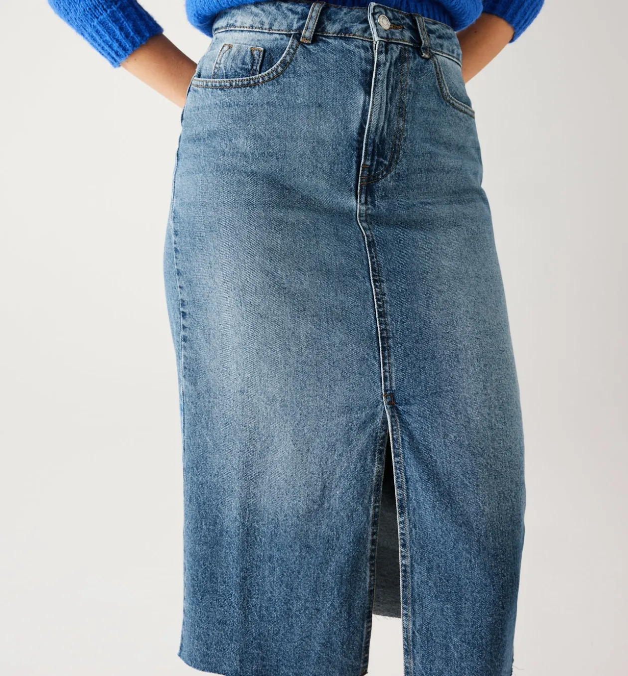 Promod Jupe midi en jean Femme - Jean moyen Jeanmoyen Shop