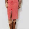 Promod Jupe midi en jean teinté - Rouge Cheap