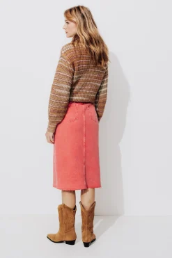 Promod Jupe midi en jean teinté - Rouge Cheap