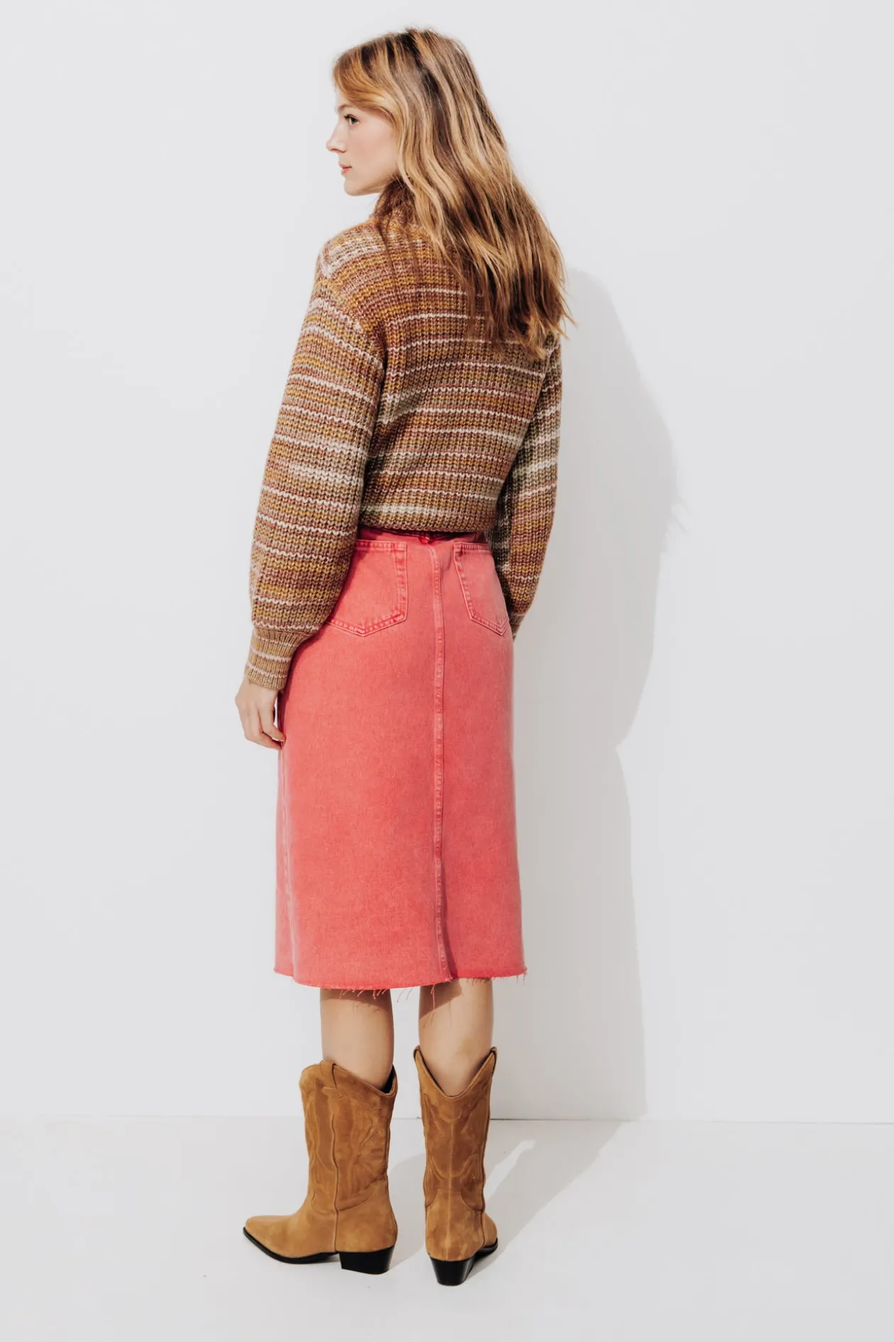 Promod Jupe midi en jean teinté - Rouge Cheap
