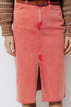 Promod Jupe midi en jean teinté - Rouge Cheap