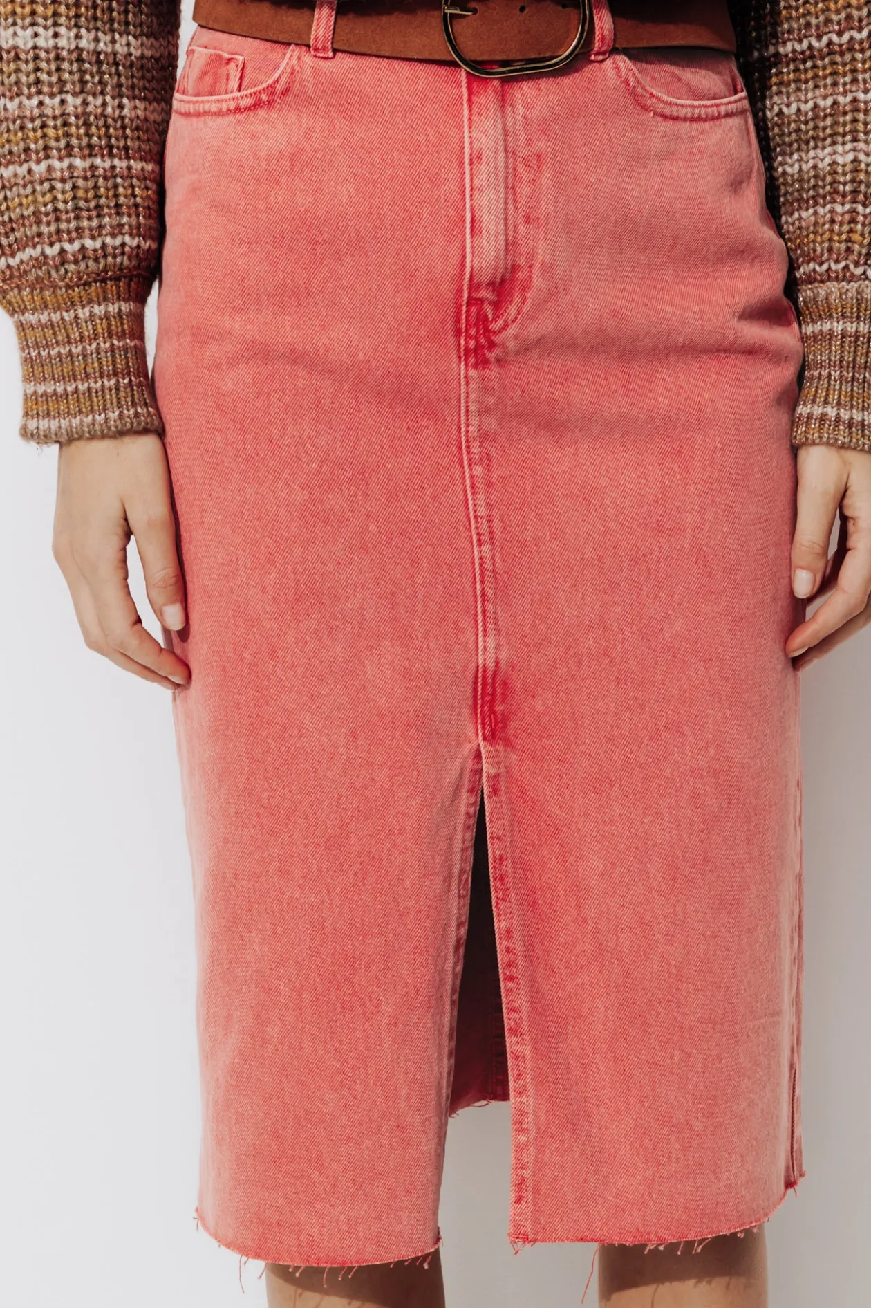 Promod Jupe midi en jean teinté - Rouge Cheap