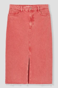 Promod Jupe midi en jean teinté - Rouge Cheap