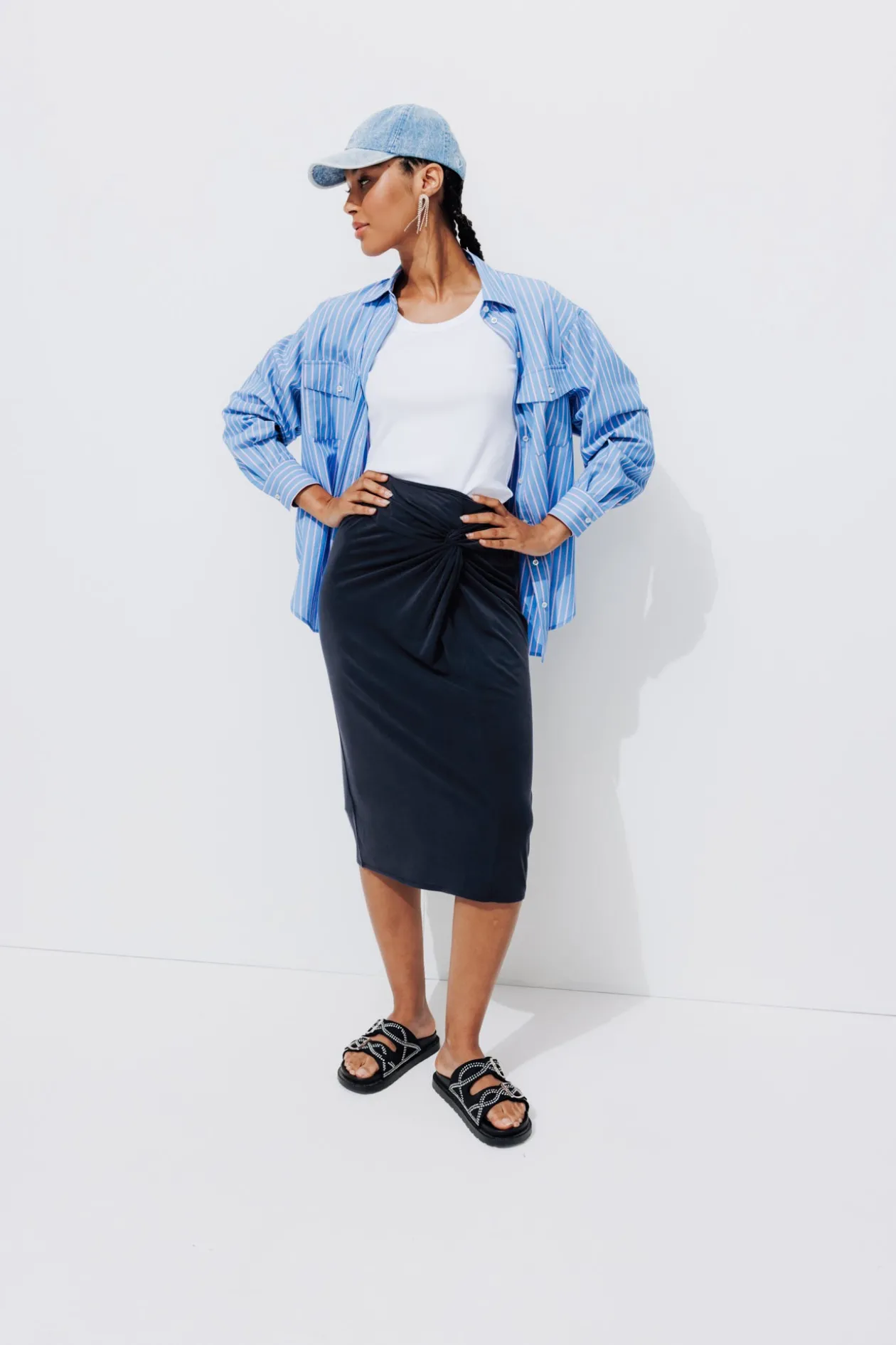 Promod Jupe midi en jersey Femme - Bleu Cheap