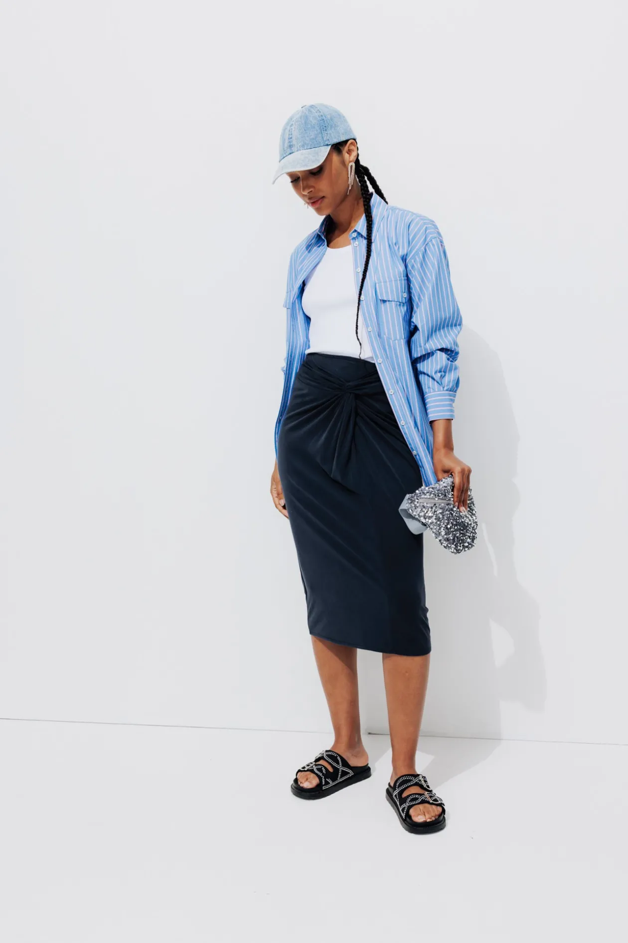 Promod Jupe midi en jersey Femme - Bleu Cheap
