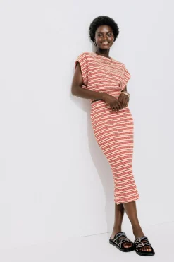Promod Jupe midi en maille Femme - Rayures multicolores Rayuresmulticolores Best
