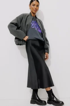 Promod Jupe midi en satin Femme - Noir Flash Sale