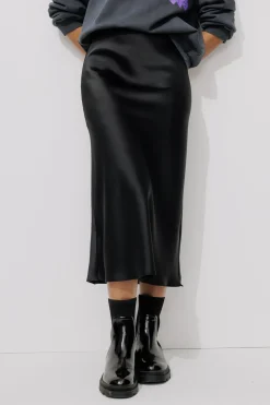Promod Jupe midi en satin Femme - Noir Flash Sale