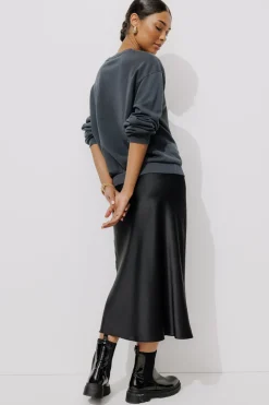 Promod Jupe midi en satin Femme - Noir Flash Sale
