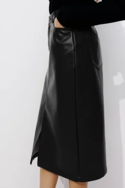 Promod Jupe midi en simili Femme - Noir Sale