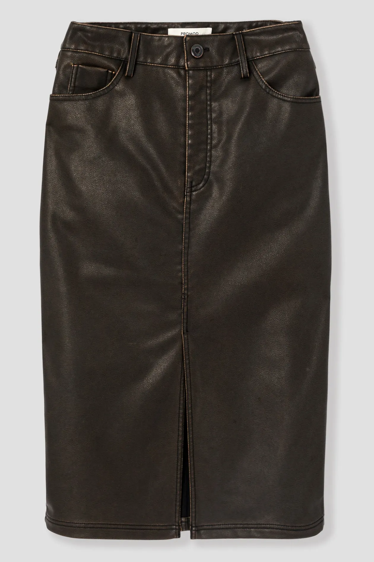 Promod Jupe midi en simili Femme - Chocolat Discount