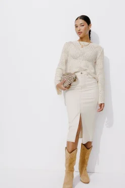 Promod Jupe midi en toile Femme - Ecru Discount