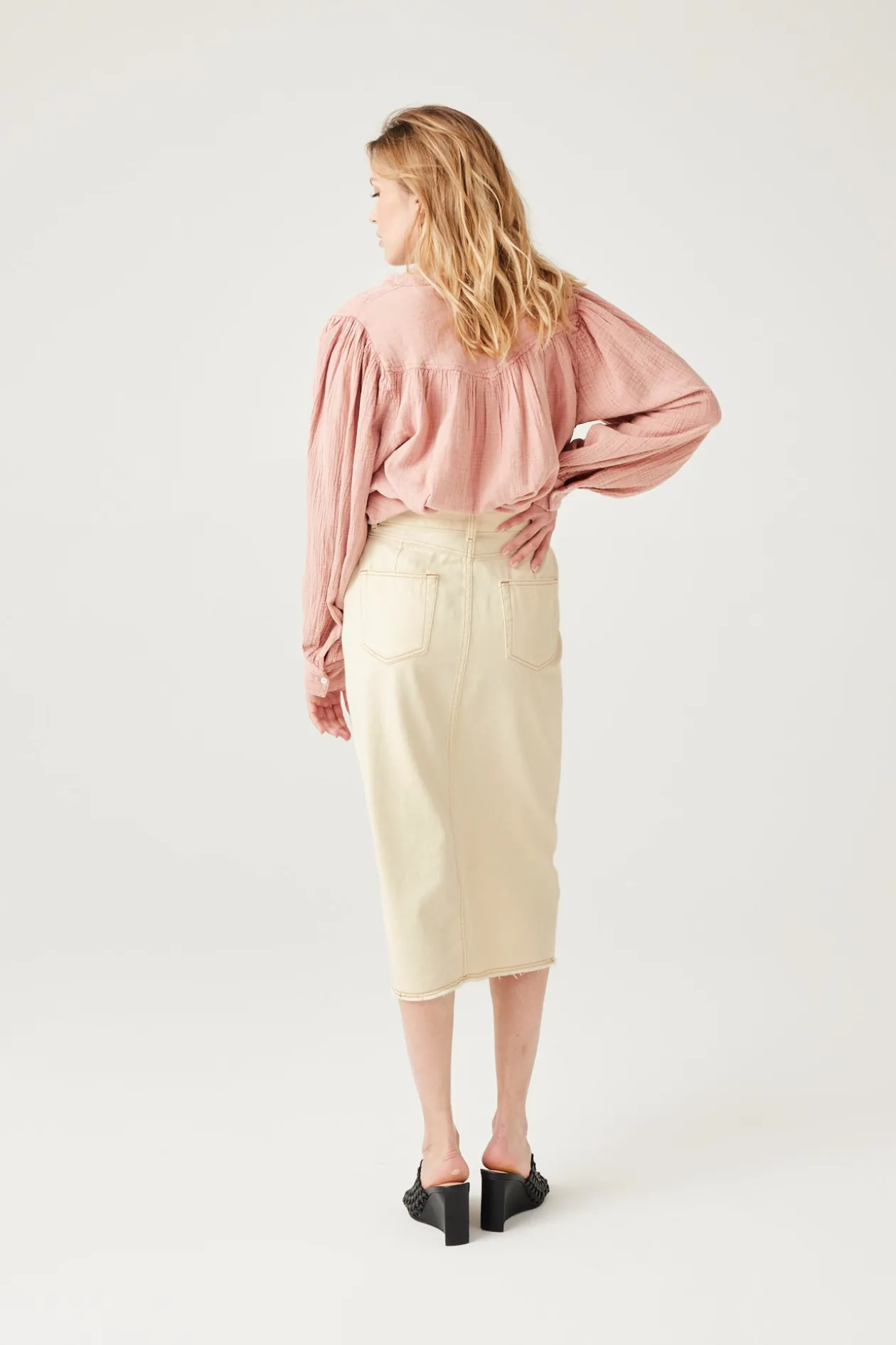 Promod Jupe midi en toile Femme - Ecru Discount