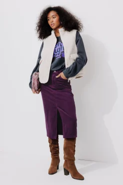 Promod Jupe midi en velours Femme - Violet Best