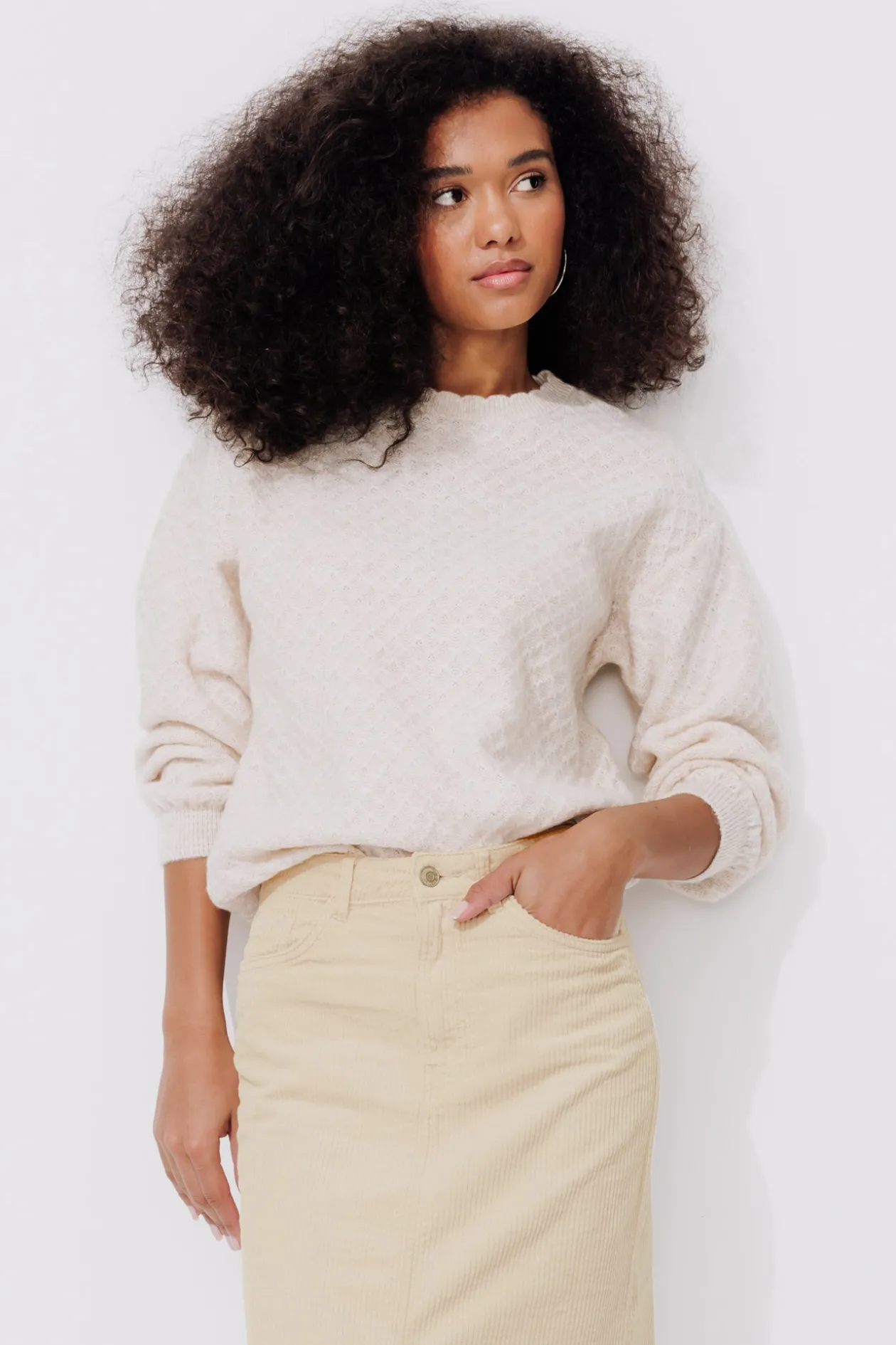 Promod Jupe midi en velours Femme - Beige Cheap