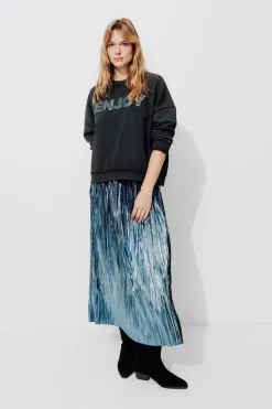 Promod Jupe midi lamée Femme - Bleu Cheap