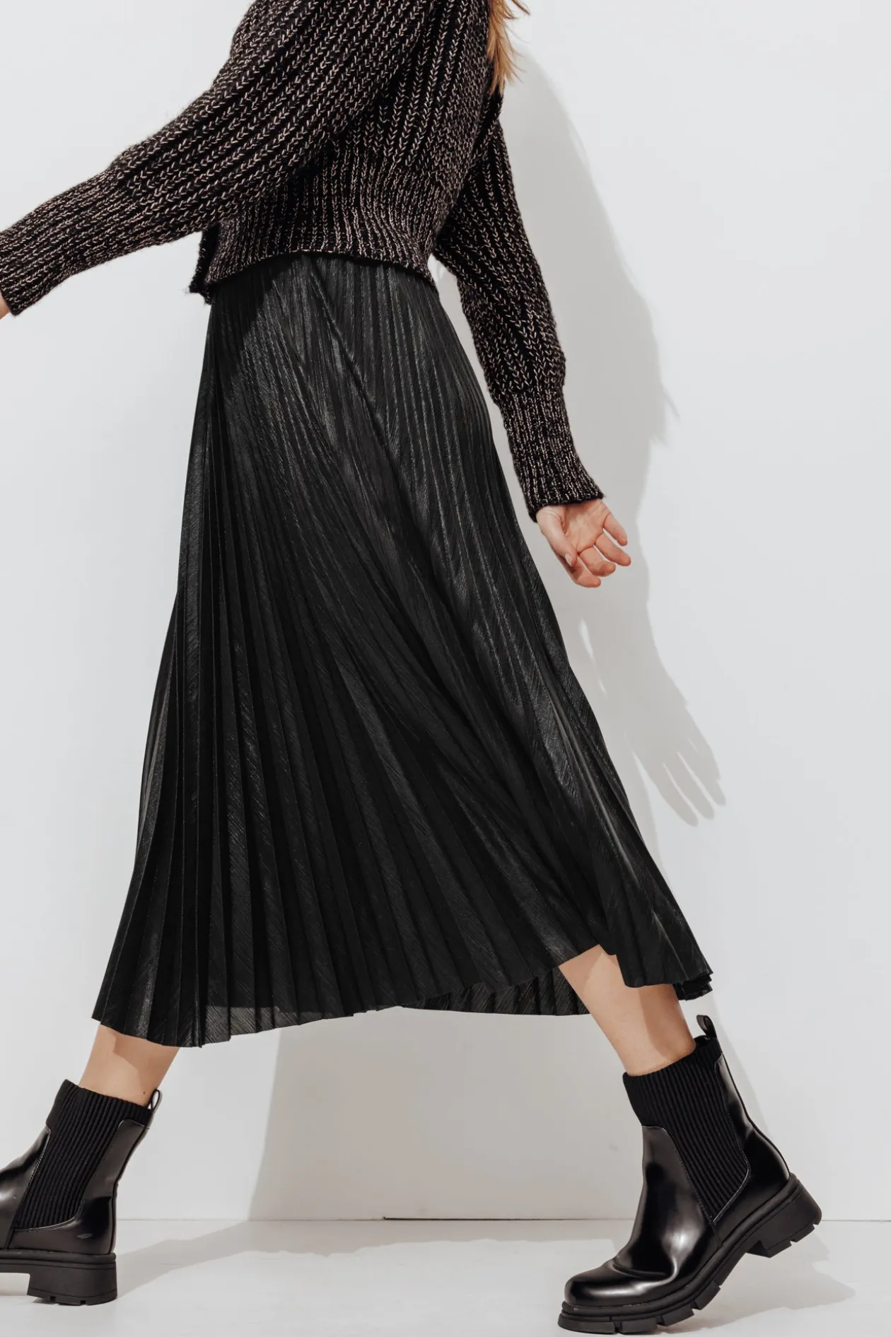 Promod Jupe midi plissée effet lamé - Noir Clearance