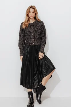 Promod Jupe midi plissée effet lamé - Noir Clearance