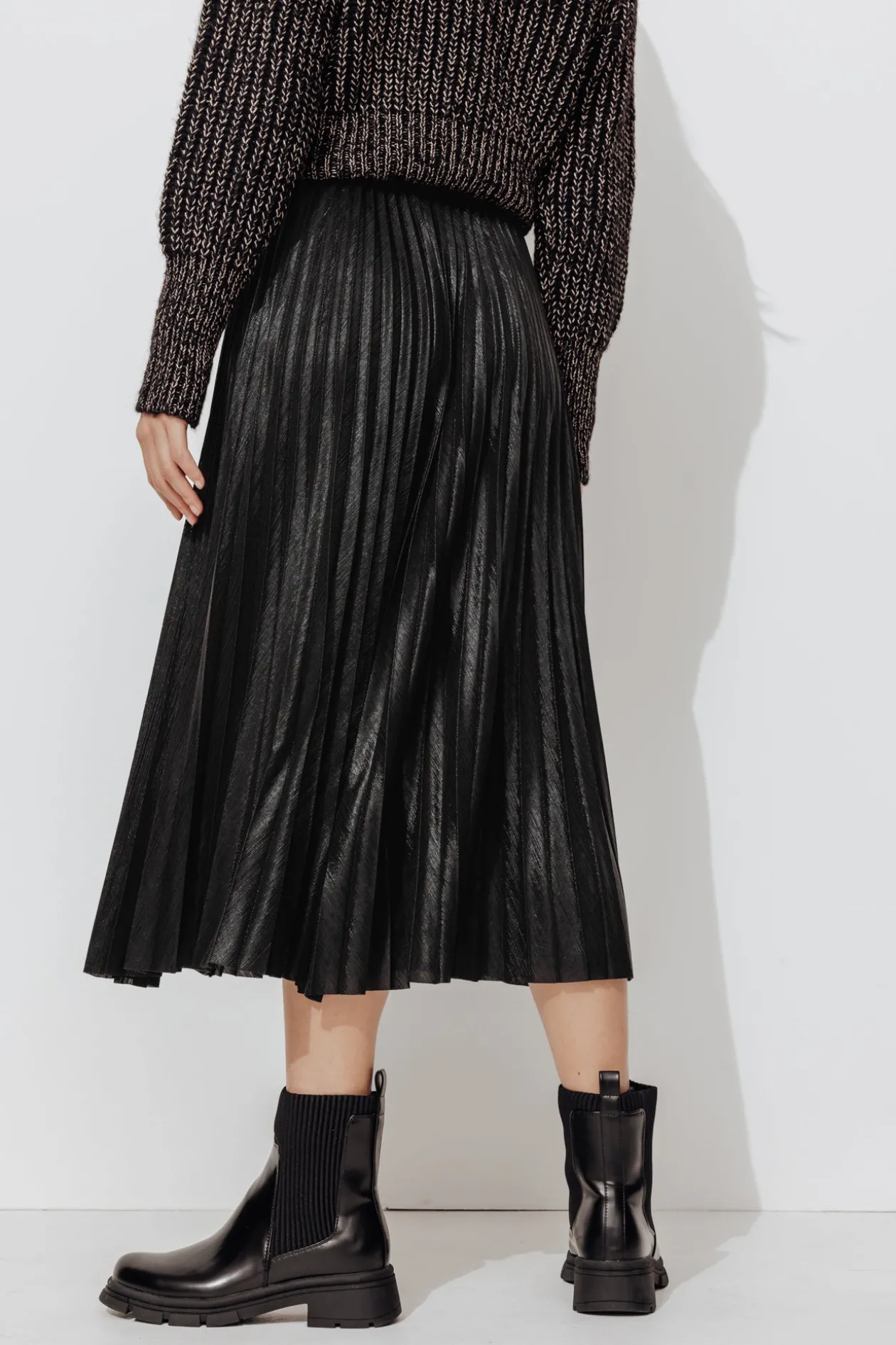Promod Jupe midi plissée effet lamé - Noir Clearance