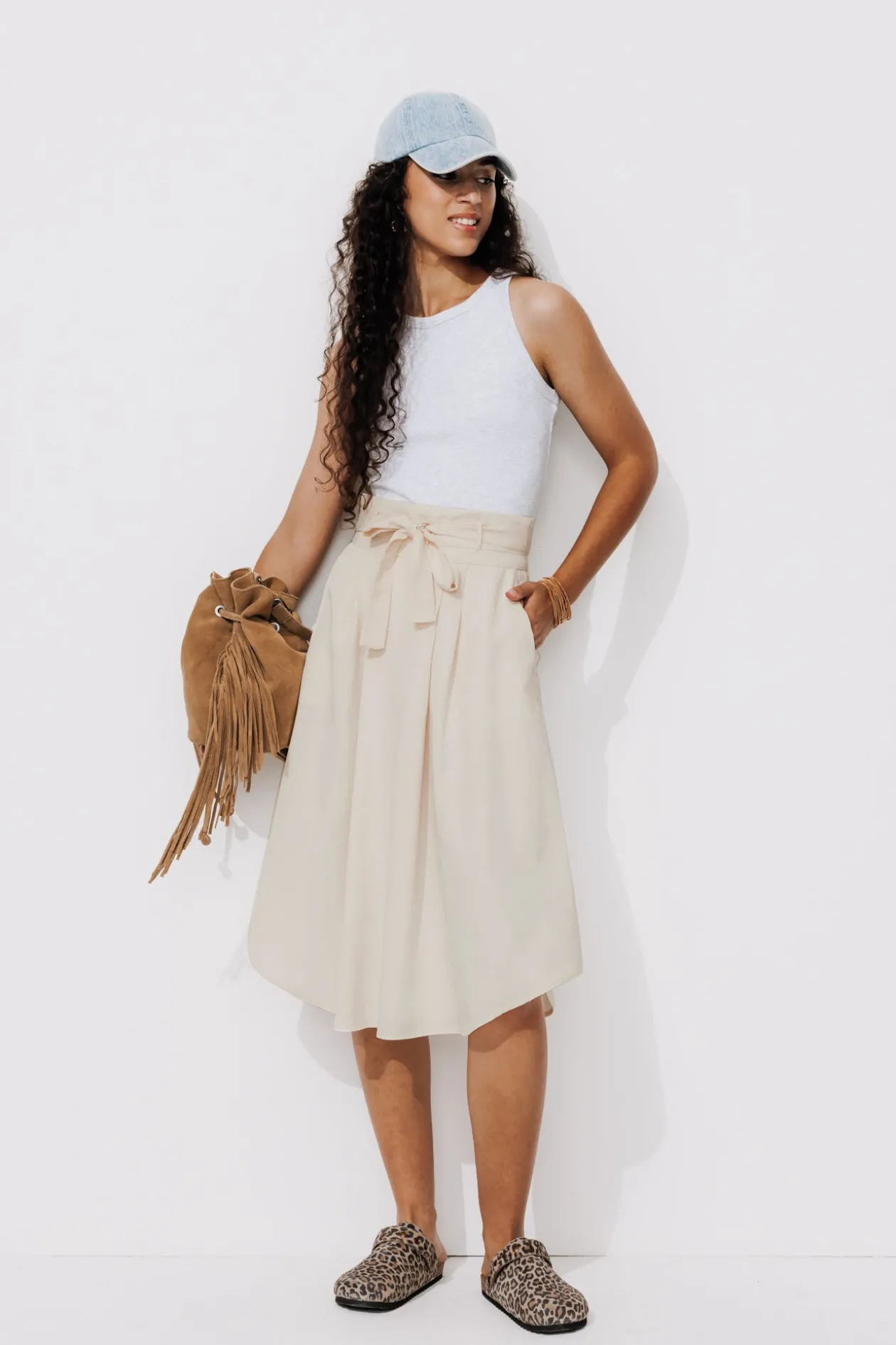 Promod Jupe midi taille haute Femme - Ecru Cheap