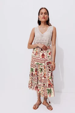 Promod Jupe mi-longue imprimée Femme - Imprimé écru Impriméécru New
