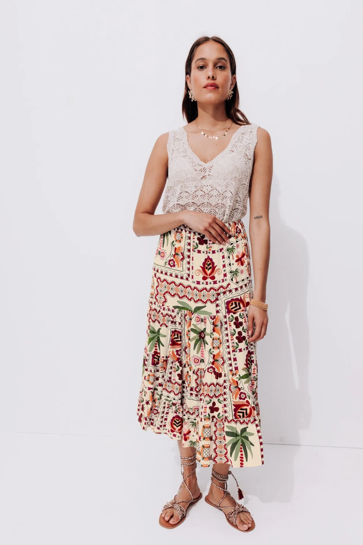 Promod Jupe mi-longue imprimée Femme - Imprimé écru Impriméécru New