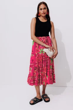 Promod Jupe mi-longue imprimée Femme - Imprimé rose Imprimérose Hot