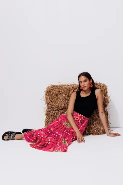 Promod Jupe mi-longue imprimée Femme - Imprimé rose Imprimérose Hot
