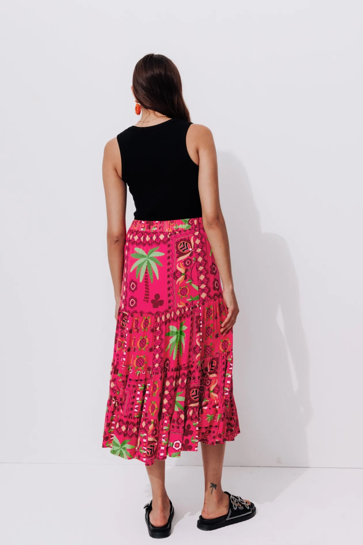 Promod Jupe mi-longue imprimée Femme - Imprimé rose Imprimérose Hot