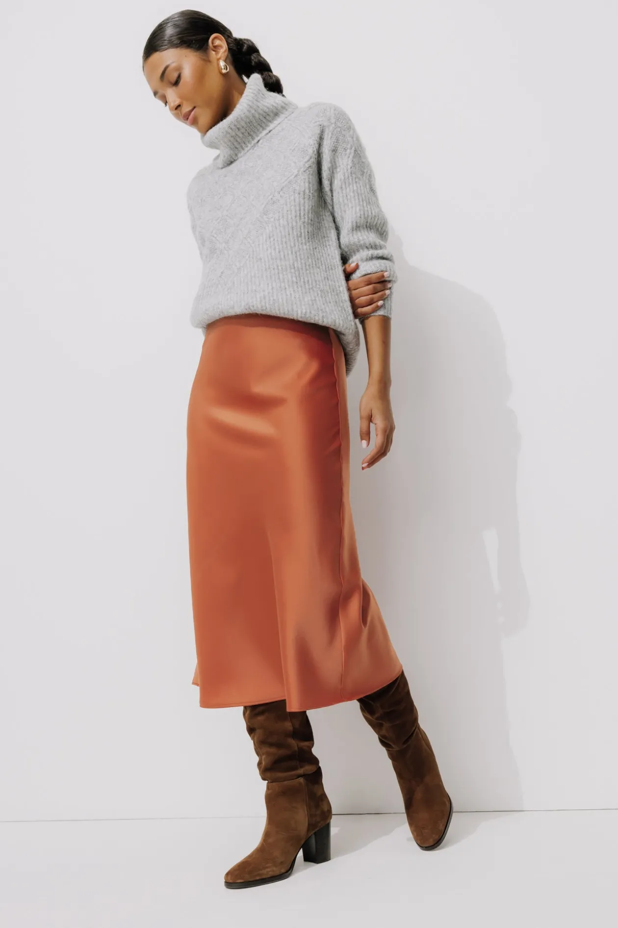 Promod Jupe évasée en satin Femme - Cuivre Cheap