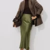 Promod Jupe évasée en satin Femme - Kaki New