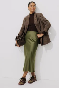 Promod Jupe évasée en satin Femme - Kaki New