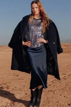 Promod Jupe évasée en satin Femme - Marine Clearance