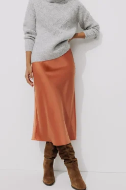 Promod Jupe évasée en satin Femme - Cuivre Cheap