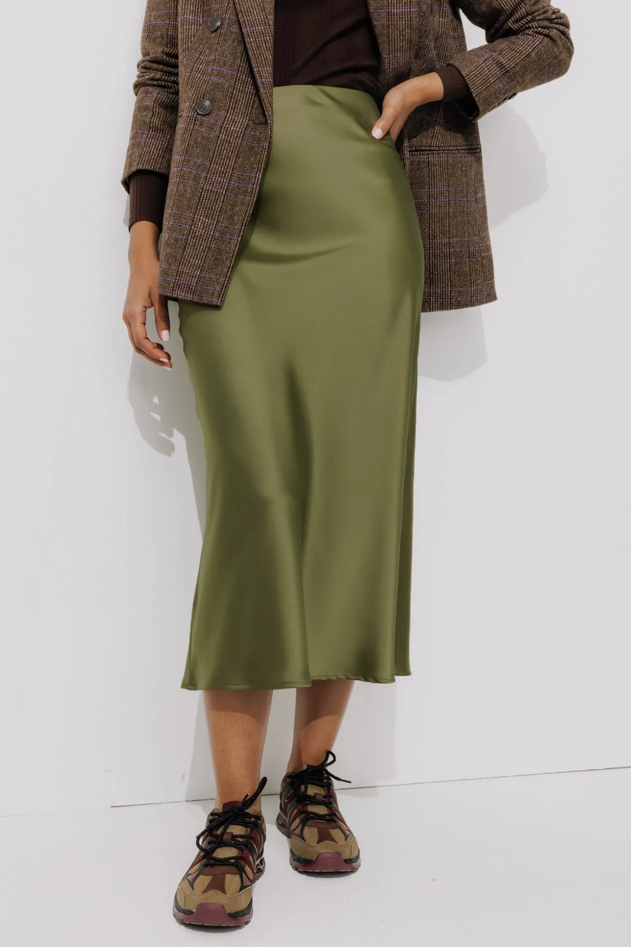 Promod Jupe évasée en satin Femme - Kaki New