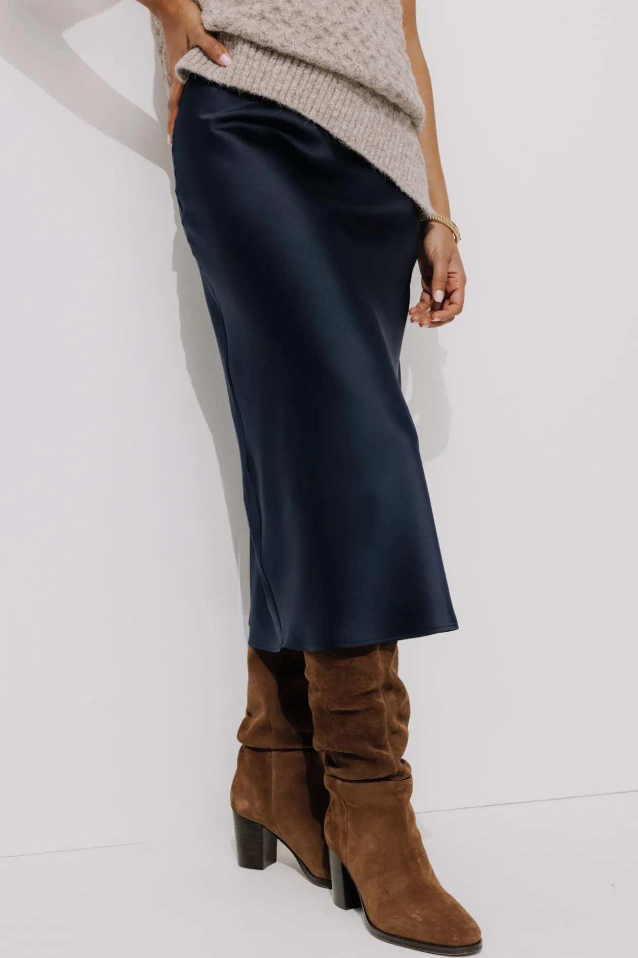 Promod Jupe évasée en satin Femme - Marine Clearance