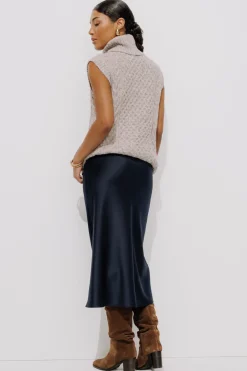 Promod Jupe évasée en satin Femme - Marine Clearance