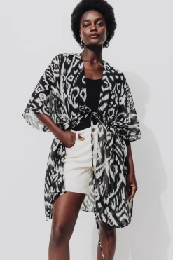 Promod Kimono imprimé Femme - Imprimé noir Impriménoir Online
