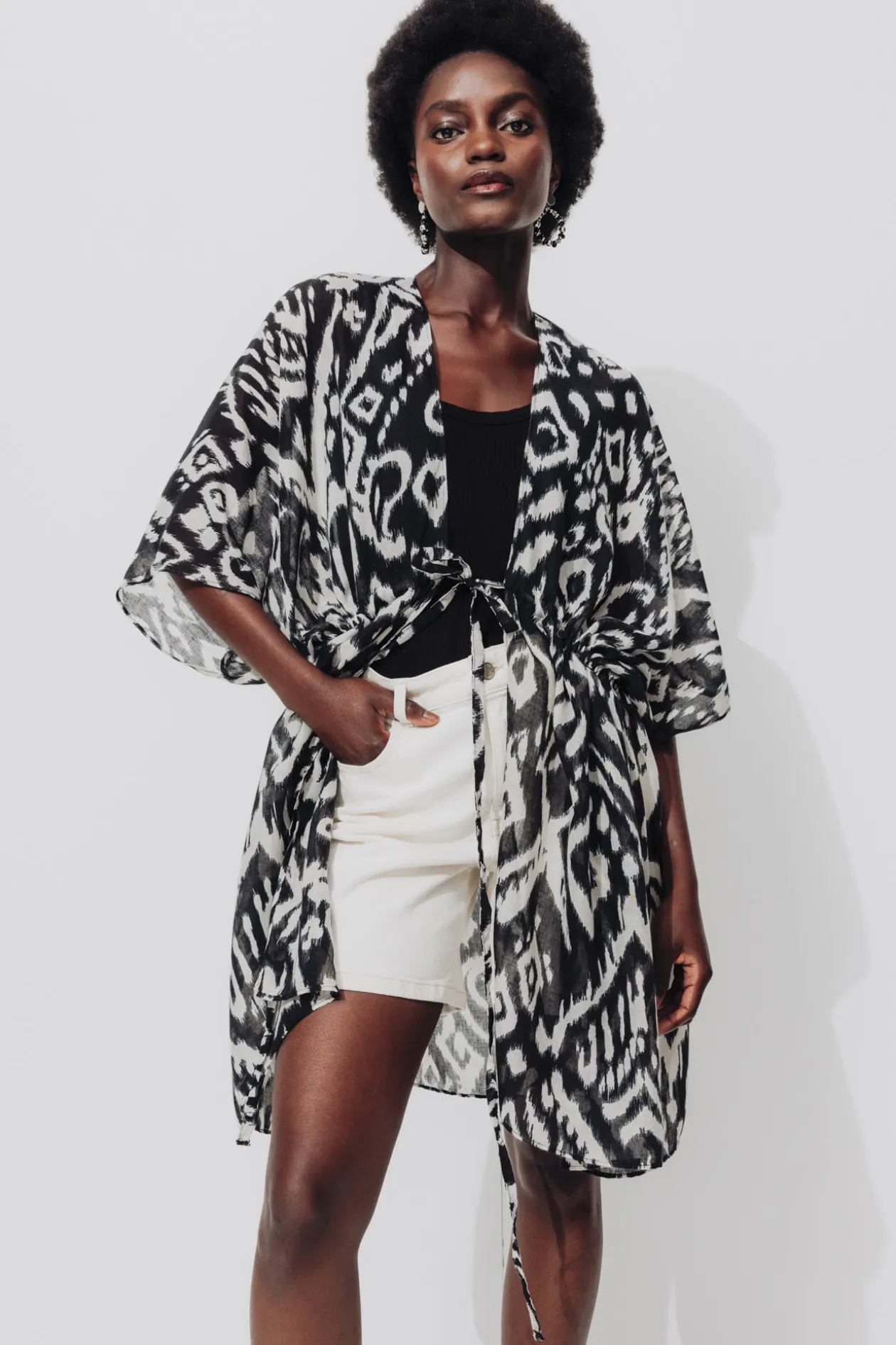 Promod Kimono imprimé Femme - Imprimé noir Impriménoir Online