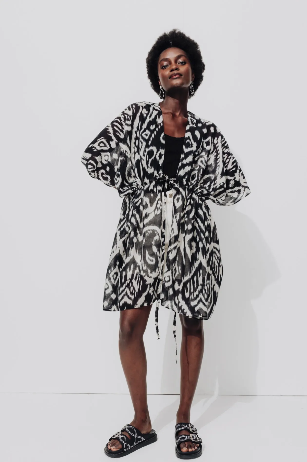 Promod Kimono imprimé Femme - Imprimé noir Impriménoir Online