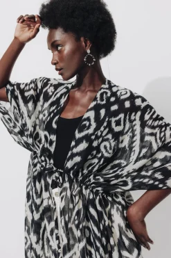 Promod Kimono imprimé Femme - Imprimé noir Impriménoir Online