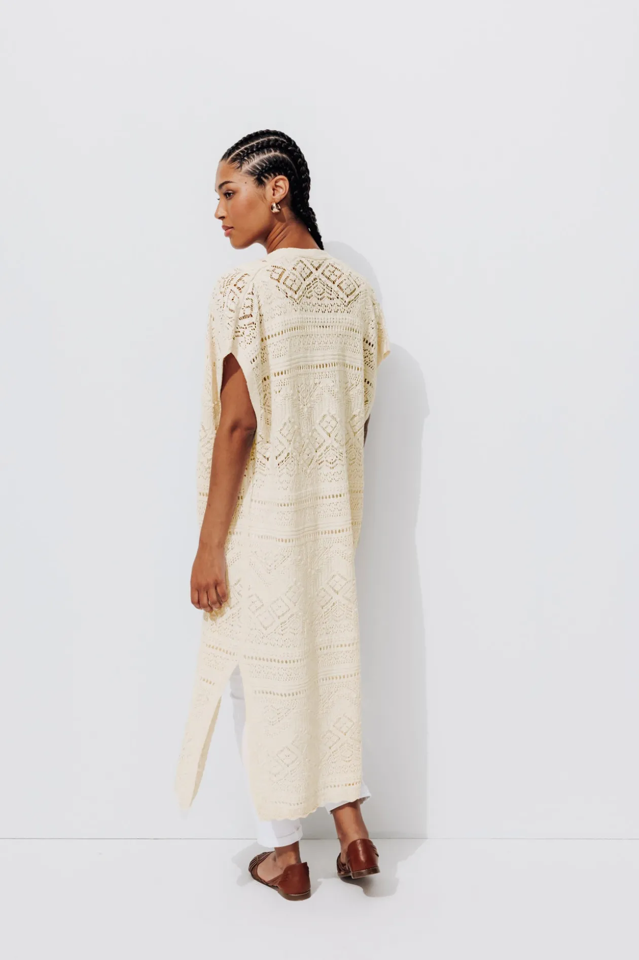 Promod Long gilet en crochet Femme - Ecru Flash Sale