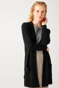 Promod Long gilet en maille fine - Noir Online