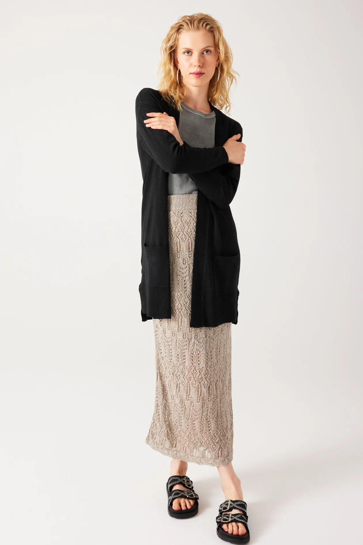Promod Long gilet en maille fine - Noir Online
