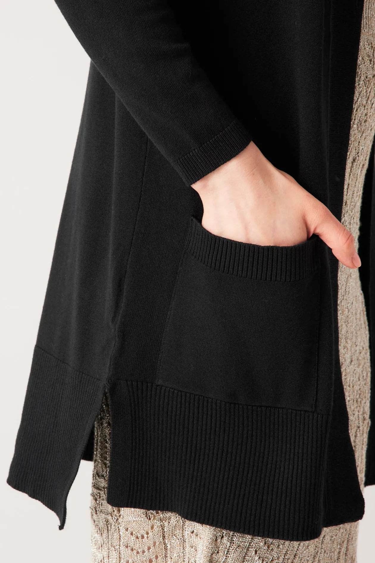 Promod Long gilet en maille fine - Noir Online
