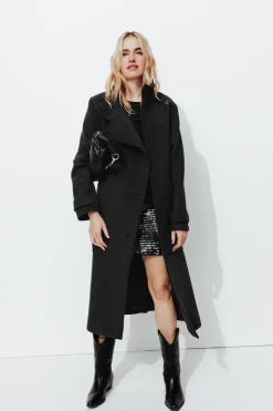 Promod Long manteau en laine Femme - Gris Online