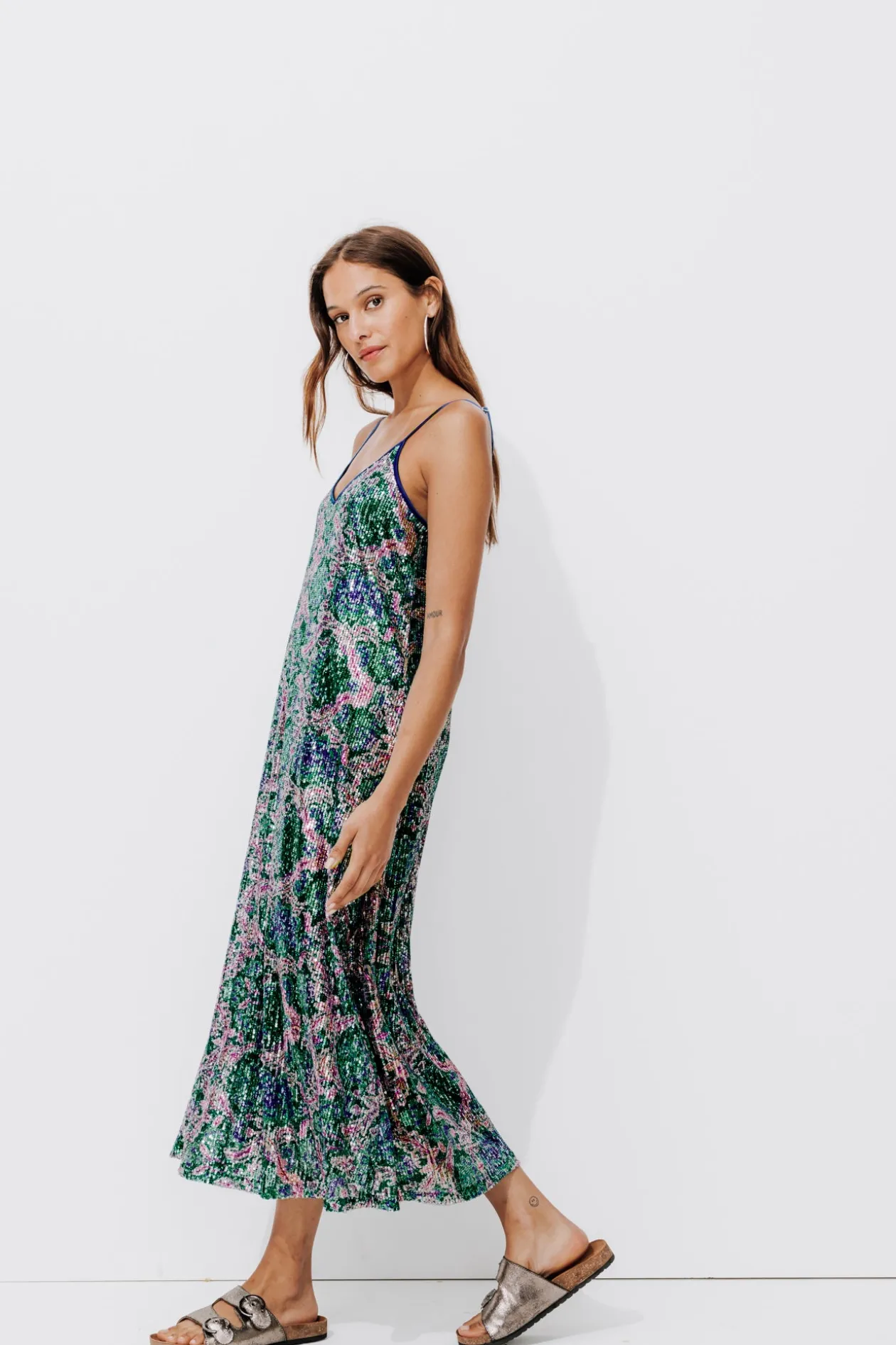 Promod Longue robe à paillettes - Imprimé multicolore Imprimémulticolore Best