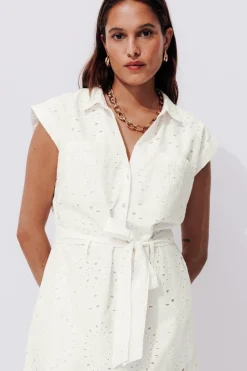 Promod Longue robe broderie anglaise - Ecru Sale