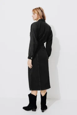 Promod Longue robe en jean Femme - Noir Discount
